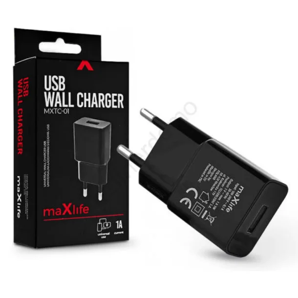 MAXLIFE USB WALL CHARGER 1A SORT
