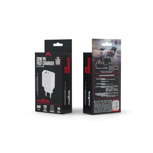 MAXLIFE 30W PD QC USB+USB-C lader